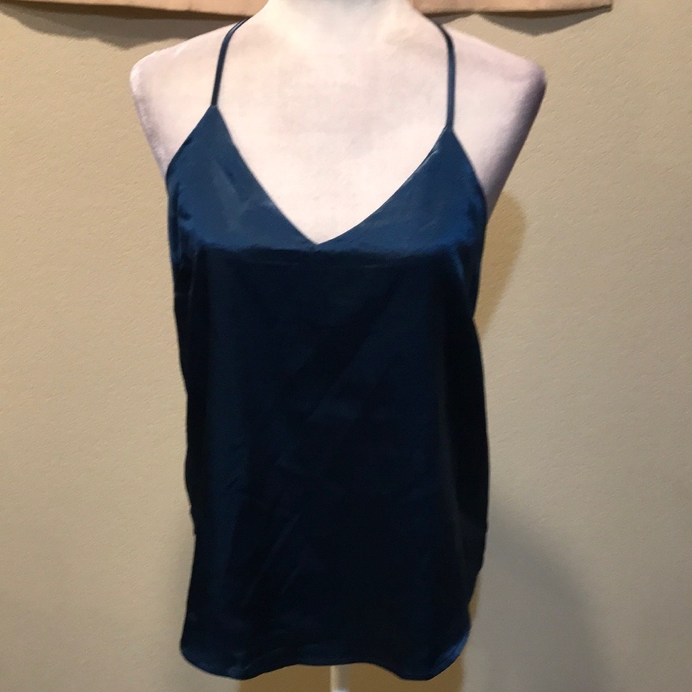 GIA Monae Blue Satin Look Camisole Top with Spaghetti Straps and Rounded Hem-L